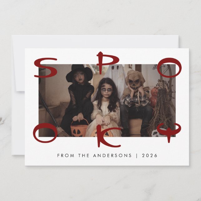 Minimalist Modern Spooky Happy Halloween 1 Photo Holiday Card (Front)