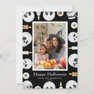 Minimalist Modern Spooky Happy Halloween 1 Photo Holiday Card