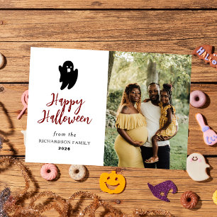 Minimalist Modern Spooky Happy Halloween 1 Photo Holiday Card
