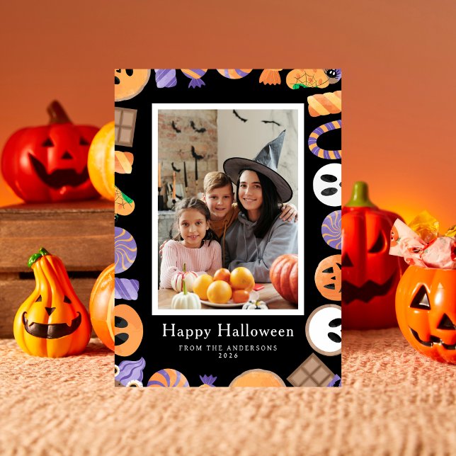 Minimalist Modern Spooky Happy Halloween 1 Photo Holiday Card (Creator Uploaded)