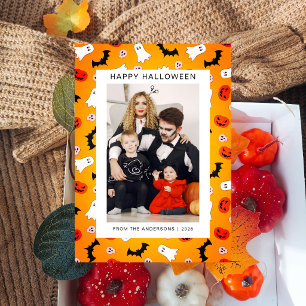 Minimalist Modern Spooky Happy Halloween 1 Photo Holiday Card