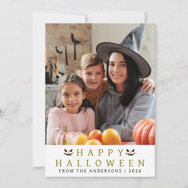 Minimalist Modern Spooky Happy Halloween 1 Photo Holiday Card (Front)