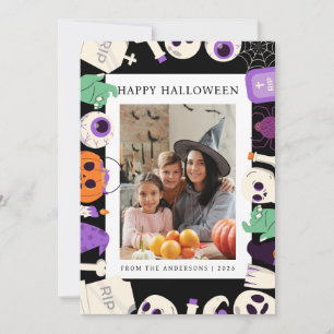 Minimalist Modern Spooky Happy Halloween 1 Photo Holiday Card