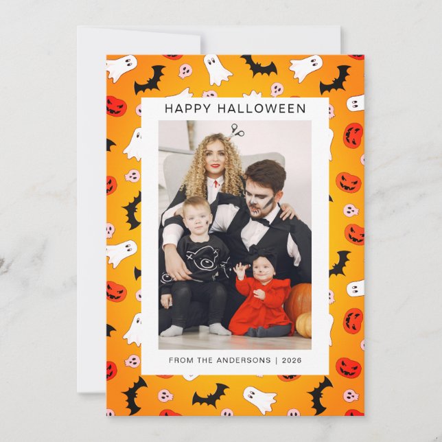 Minimalist Modern Spooky Happy Halloween 1 Photo Holiday Card (Front)