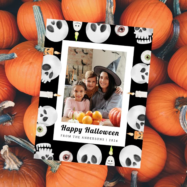Minimalist Modern Spooky Happy Halloween 1 Photo Holiday Postcard (Creator Uploaded)