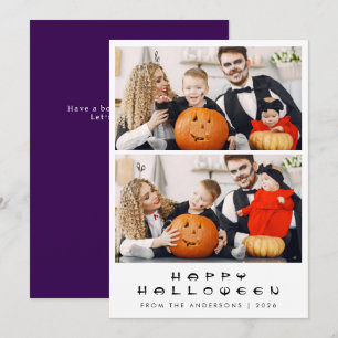 Minimalist Modern Spooky Happy Halloween 2 Photo Holiday Card