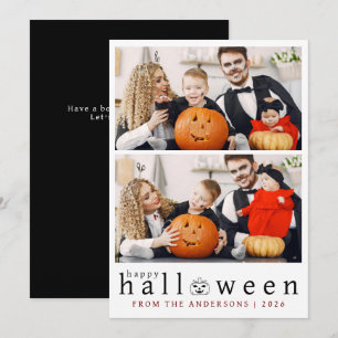 Minimalist Modern Spooky Happy Halloween 2 Photo Holiday Card