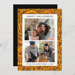 Minimalist Modern Spooky Happy Halloween 2 Photo Holiday Card