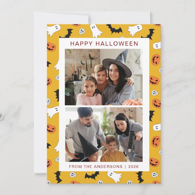 Minimalist Modern Spooky Happy Halloween 2 Photo Holiday Card (Front)
