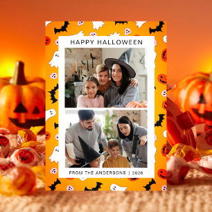 Minimalist Modern Spooky Happy Halloween 2 Photo Holiday Card