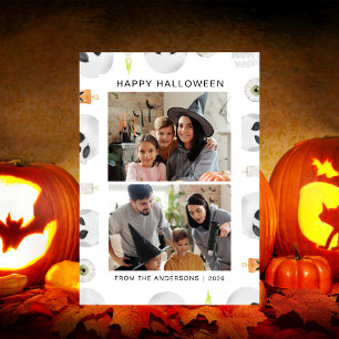 Minimalist Modern Spooky Happy Halloween 2 Photo Holiday Card