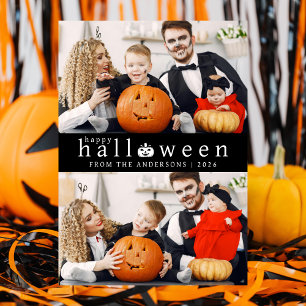 Minimalist Modern Spooky Happy Halloween 2 Photo Holiday Card
