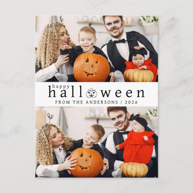Minimalist Modern Spooky Happy Halloween 2 Photo Holiday Postcard (Front)
