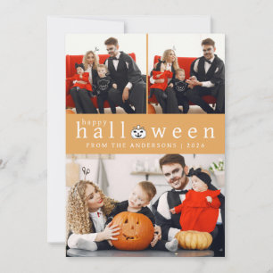 Minimalist Modern Spooky Happy Halloween 3 Photo Holiday Card