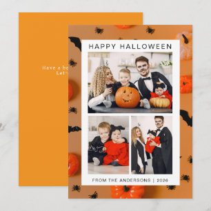 Minimalist Modern Spooky Happy Halloween 3 Photo Holiday Card