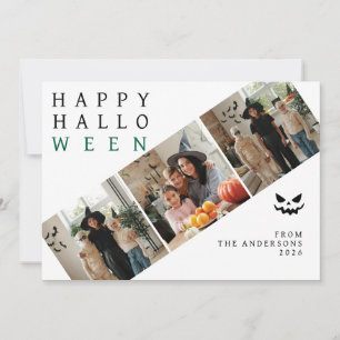 Minimalist Modern Spooky Happy Halloween 3 Photo Holiday Card