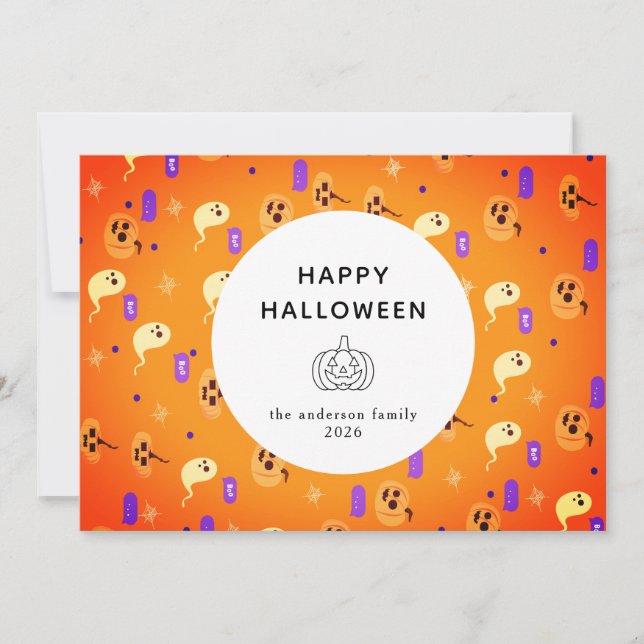 Minimalist Modern Spooky Happy Halloween 3 Photo Holiday Card (Front)