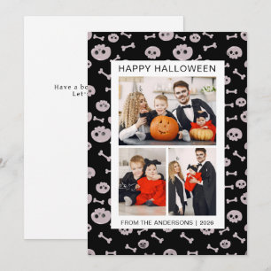 Minimalist Modern Spooky Happy Halloween 3 Photo Holiday Card