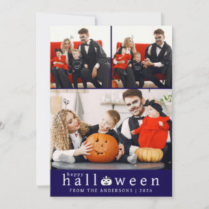 Minimalist Modern Spooky Happy Halloween 3 Photo Holiday Card