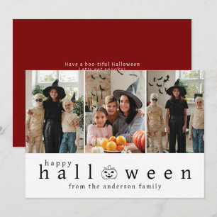 Minimalist Modern Spooky Happy Halloween 3 Photo Holiday Card