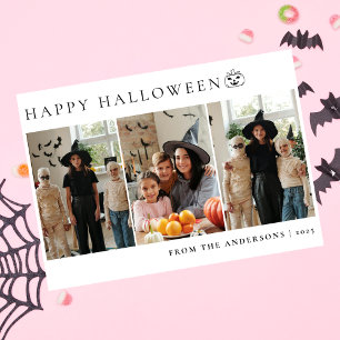 Minimalist Modern Spooky Happy Halloween 3 Photo Holiday Card