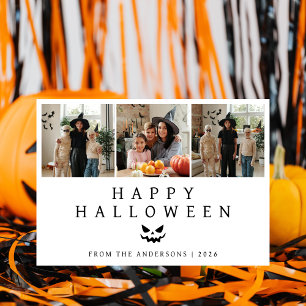 Minimalist Modern Spooky Happy Halloween 3 Photo Holiday Card