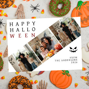 Minimalist Modern Spooky Happy Halloween 3 Photo Holiday Card