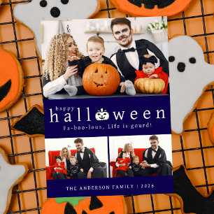Minimalist Modern Spooky Happy Halloween 3 Photo Holiday Card