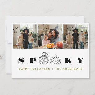 Minimalist Modern Spooky Happy Halloween 3 Photo Holiday Card