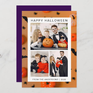 Minimalist Modern Spooky Happy Halloween 3 Photo Holiday Card