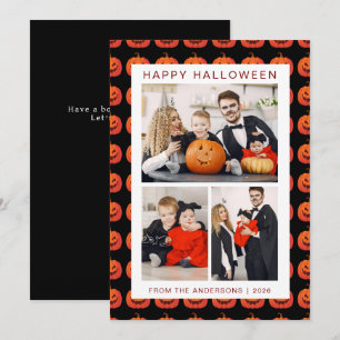 Minimalist Modern Spooky Happy Halloween 3 Photo Holiday Card