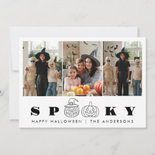Minimalist Modern Spooky Happy Halloween 3 Photo Holiday Card