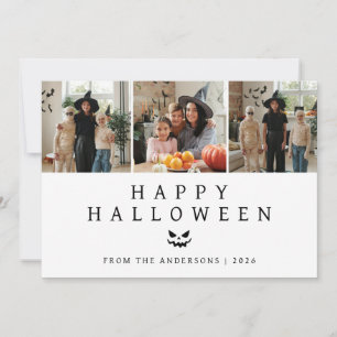 Minimalist Modern Spooky Happy Halloween 3 Photo Holiday Card