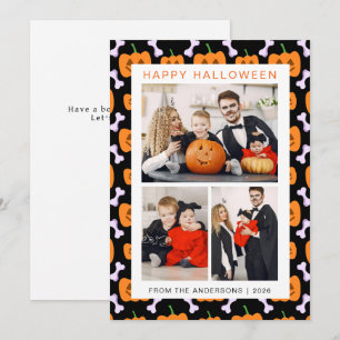 Minimalist Modern Spooky Happy Halloween 3 Photo Holiday Card