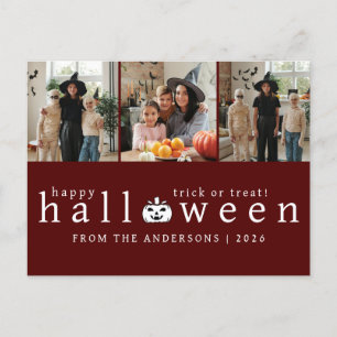 Minimalist Modern Spooky Happy Halloween 3 Photo Holiday Postcard