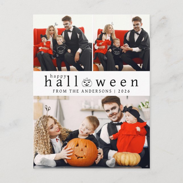 Minimalist Modern Spooky Happy Halloween 3 Photo Holiday Postcard (Front)