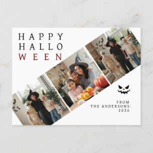 Minimalist Modern Spooky Happy Halloween 3 Photo Holiday Postcard