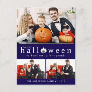 Minimalist Modern Spooky Happy Halloween 3 Photo Holiday Postcard