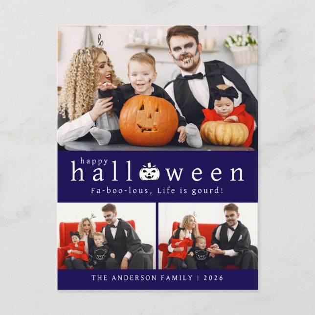 Minimalist Modern Spooky Happy Halloween 3 Photo Holiday Postcard (Front)