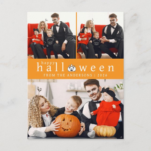 Minimalist Modern Spooky Happy Halloween 3 Photo Holiday Postcard (Front)