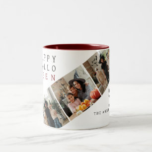 Minimalist Modern Spooky Happy Halloween 3 Photo Two-Tone Coffee Mug