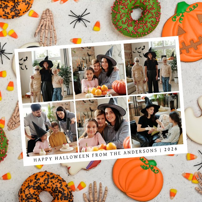 Minimalist Modern Spooky Happy Halloween 6 Photo Holiday Card (Creator Uploaded)