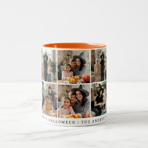 Minimalist Modern Spooky Happy Halloween 6 Photo Two-Tone Coffee Mug