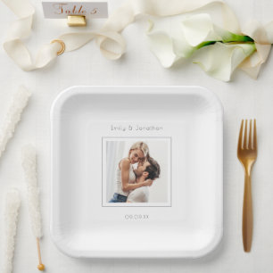 Minimalist Modern Square Photo Wedding Paper Plate