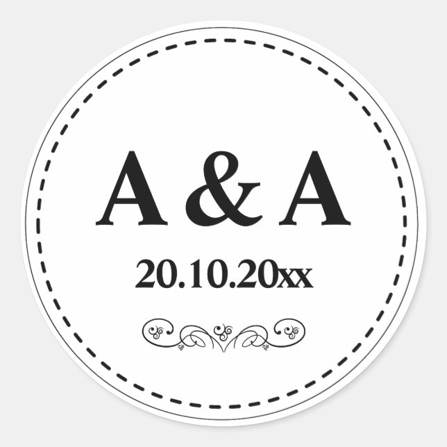 Minimalist, Modern, Stitch Border Monogram Custom Classic Round Sticker (Front)