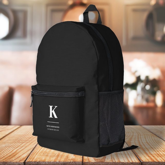 Minimalist Modern Stylish Monogram Black Printed Backpack (Creator Uploaded)
