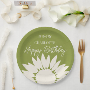 Minimalist Modern Sunflower Custom Happy Birthday Paper Plate