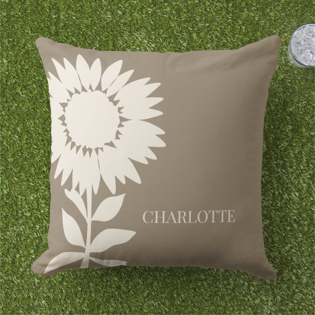 Minimalist Modern Sunflower Custom Name    Cushion (Grass)