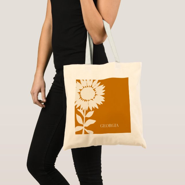 Minimalist Modern Sunflower Custom Name     Tote Bag (Front (Product))