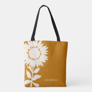Minimalist Modern Sunflower Custom Name Tote Bag